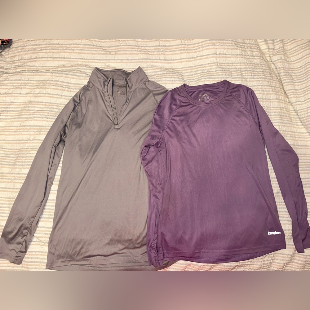 Women's Gray and Purple Long Sleeve Tops